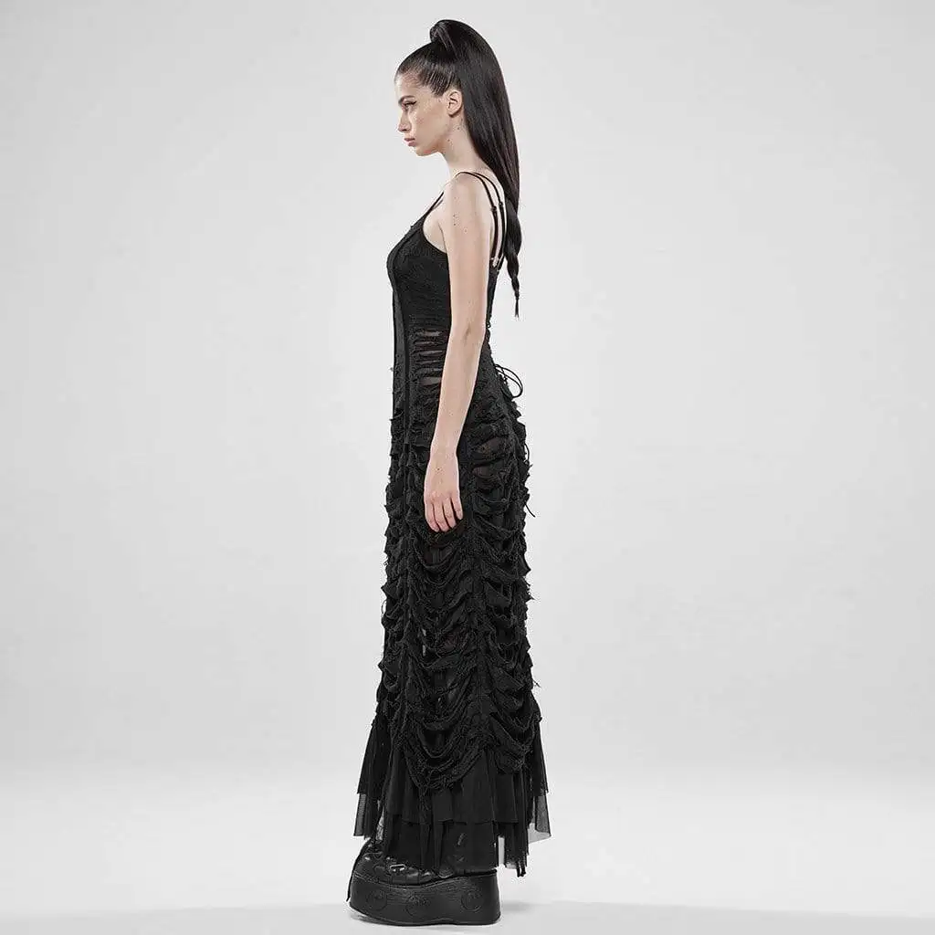 Панк Rave women's Goth Тонкий облегающий скольжения Русалка Длинные платья WQ