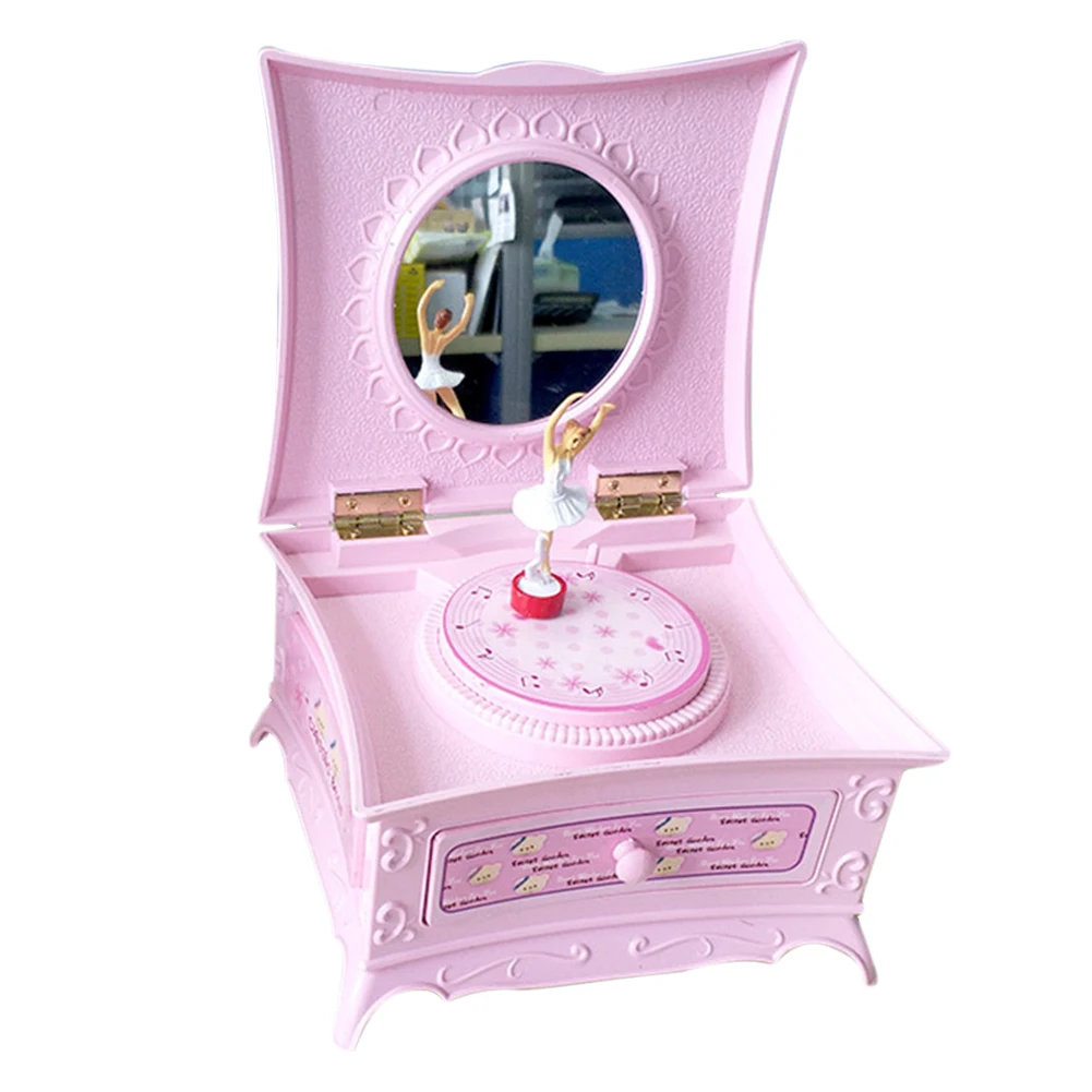 pink Креативная вращающаяся музыкальная шкатулка для девушек украшение детской комнаты рождественский подарок отделка дома, мелодия коробка с зеркалом для макияжа подарок на день рождения - Цвет: pink