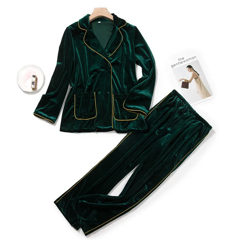 

Nightwear 2PCS Shirt&Pants Casual Sleepwear Velvet Pajamas Suit Women Nightgown Home Clothes Soft Kimono Bathrobe Gown Home Wear