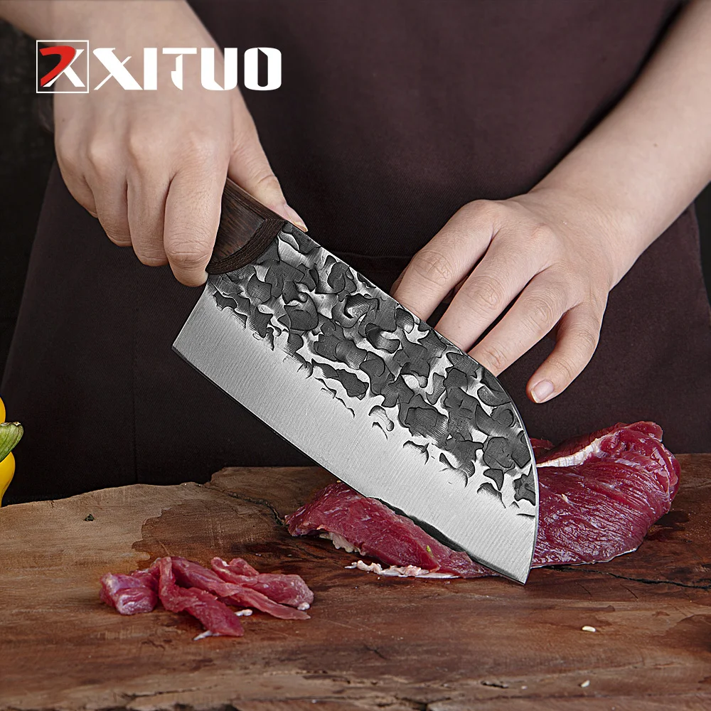 

XITUO Knife Chef Handmade Forged High-Carbon Steel Meat Cleaver Kitchen Butcher Knife Cut Bone Knives Home Cooking Tools Knifes