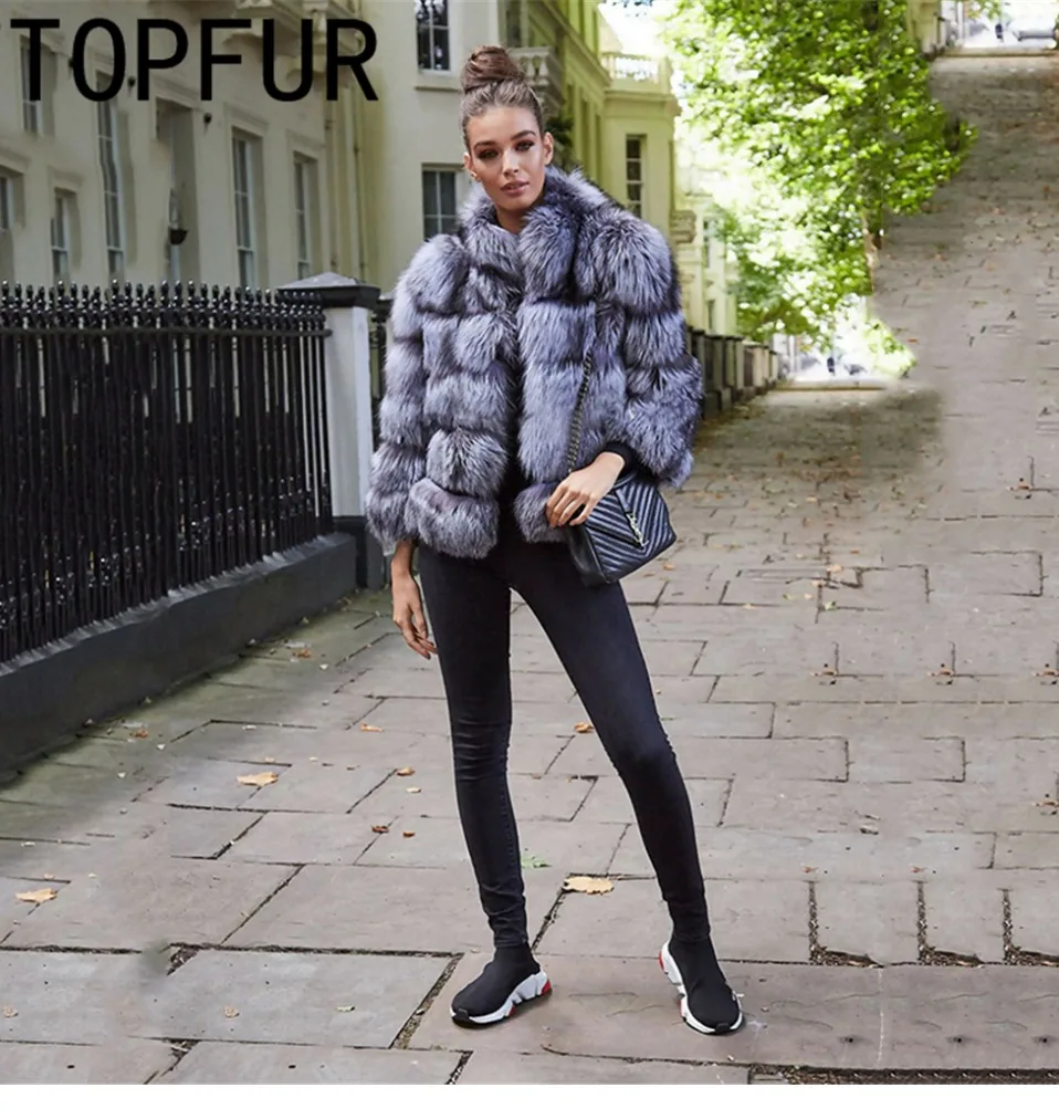TOPFUR новые модные зимние женские короткие пальто из натурального меха для женщин верхняя одежда из натурального меха серебристой лисы и пальто Базовые Куртки