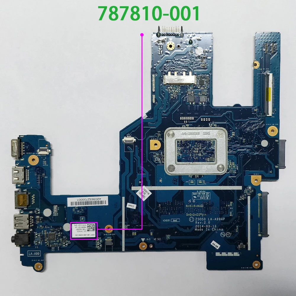 Оригинальная материнская плата для ноутбука 787810 001 501 601 UMA w N2840 CPU ZSO50 LA A994P HP 250/256