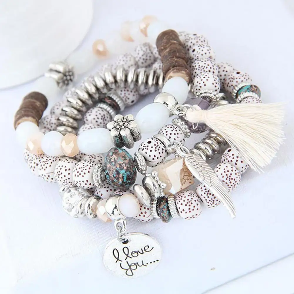 

5 Colors 4Pcs/Set Attractive Adorable Wooden Beads Fashion Bracelet Portable Women Bracelet Beautiful for Festival