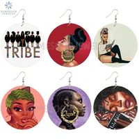 somesoor fashion black goddess tribe wooden drop earrings afro natural hair locs dope queen both sides printed for women gifts