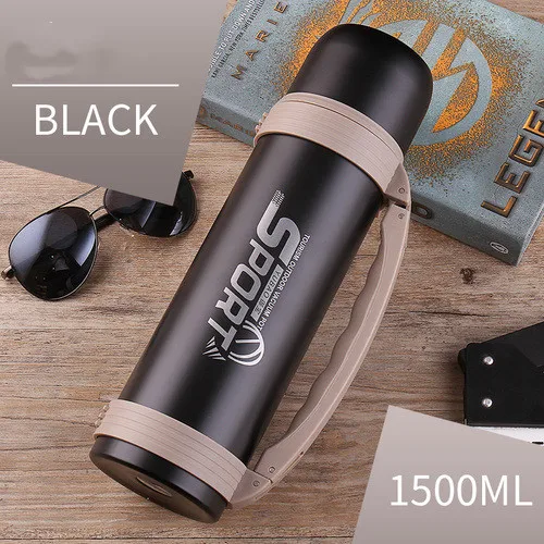 Black 1500ml 304 термос большой емкости из нержавеющей стали, 1200 мл, 1500 мл, 2л, для машины, для путешествий, портативная бутылка-термос л - Цвет: Black 1500ml