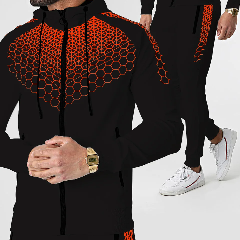 

New 2 Pieces Sets Tracksuit Printing Men Hooded Sweatshirt+pants Pullover Hoodie Sportwear Suit Casual Sports Men Clothes
