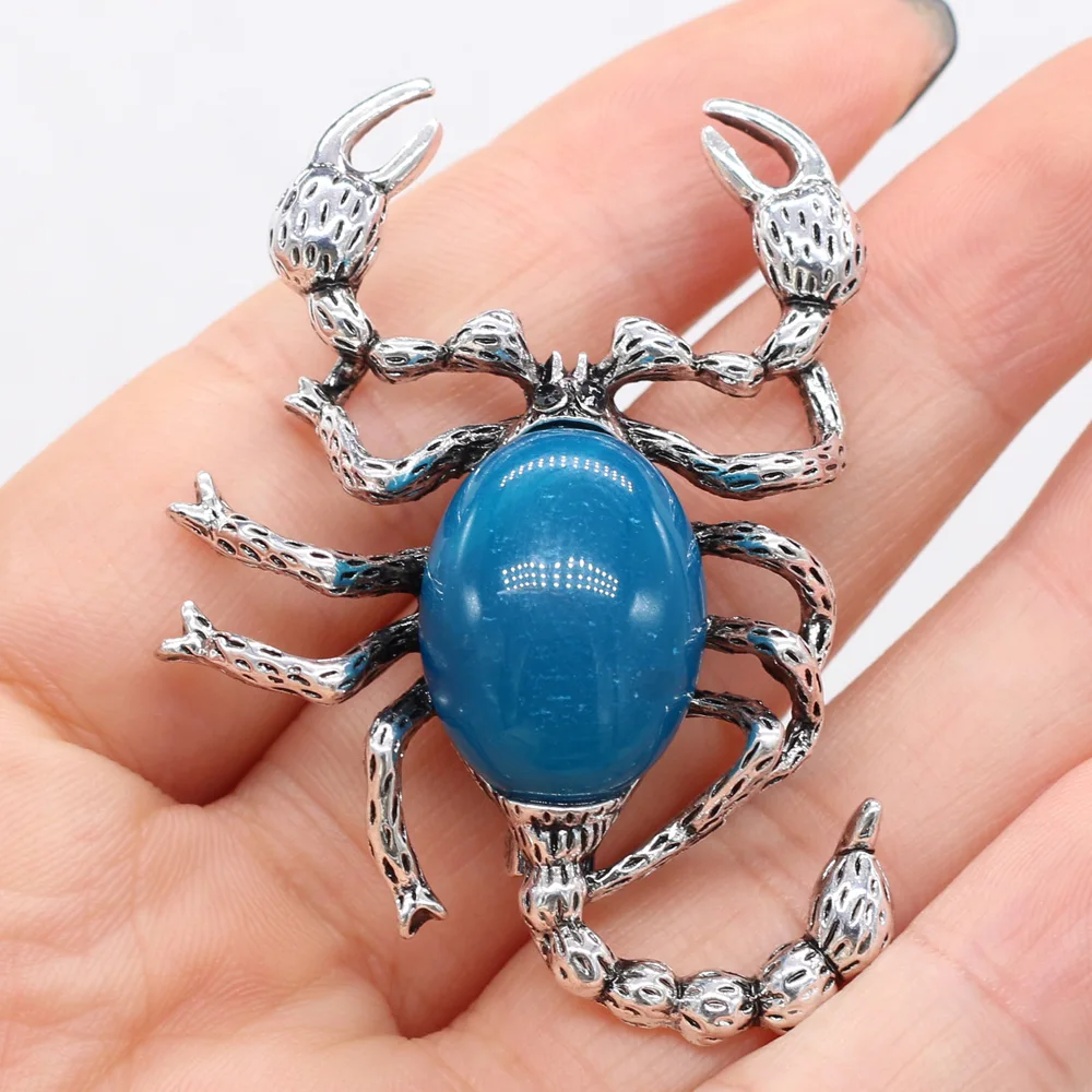 

Natural Stone Spider Shape Crystal Agates Opal Malaysian Jades Pendant Charm for Jewelry Making DIY Necklace Women Gift 32x52mm