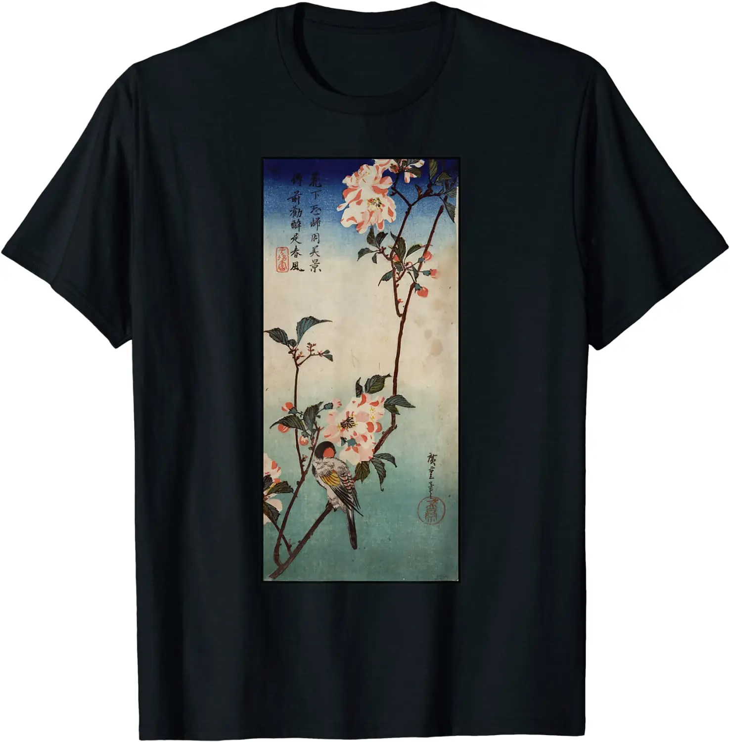 

Summer Cotton Men T-shirt Japanese Art Birds Tree Cherry Blossoms Graphic T-shirts Japan Style Short Sleeve Men Clothing S-3XL