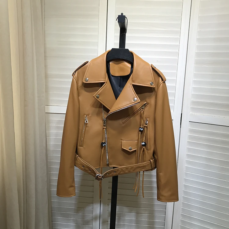 Autumn Chic Women's Motor&biker leather jackets High quality Genuine leather Sheepskin Short coat A833
