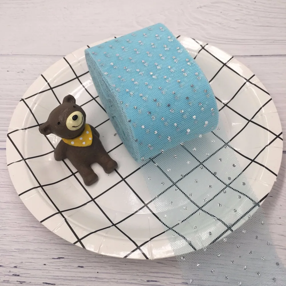 Тюлевая лента с блестками в горошек 6 см 23 м|Ленты для шитья| |