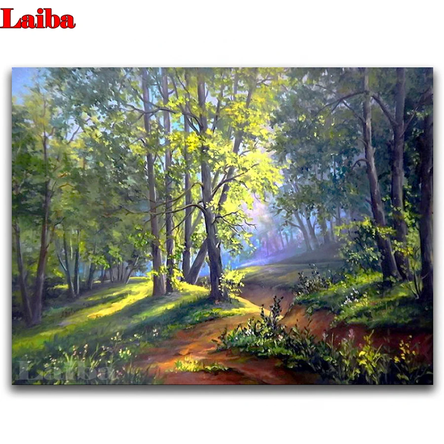 

5D new DIY Diamond Embroidery Mosaic summer forest tree lake landscape Full Square round Cross Stitch Diamond Painting decor art