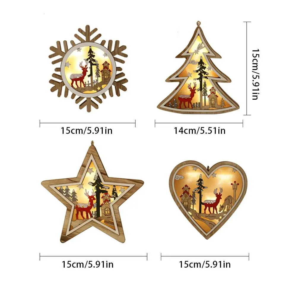 1 шт. led свет новый год натуральные деревянные рождественские украшения кулон