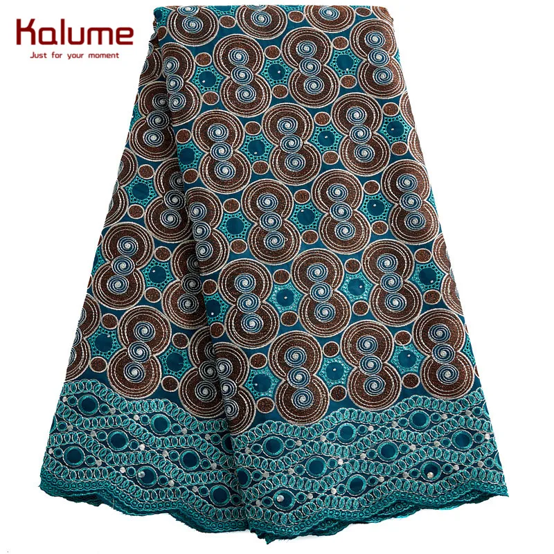 

Kalume African Cotton Lace Fabric Stones Swiss Voile 5 Yard Dubai Nigerian Cotton Lace Fabric For Party Dress Sewing Robes H2459