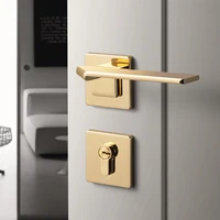 1 set Square Bedroom Door Handle with Lock Minimalist Interior Door Handle Lock Cylinder Security Mute Door Lock