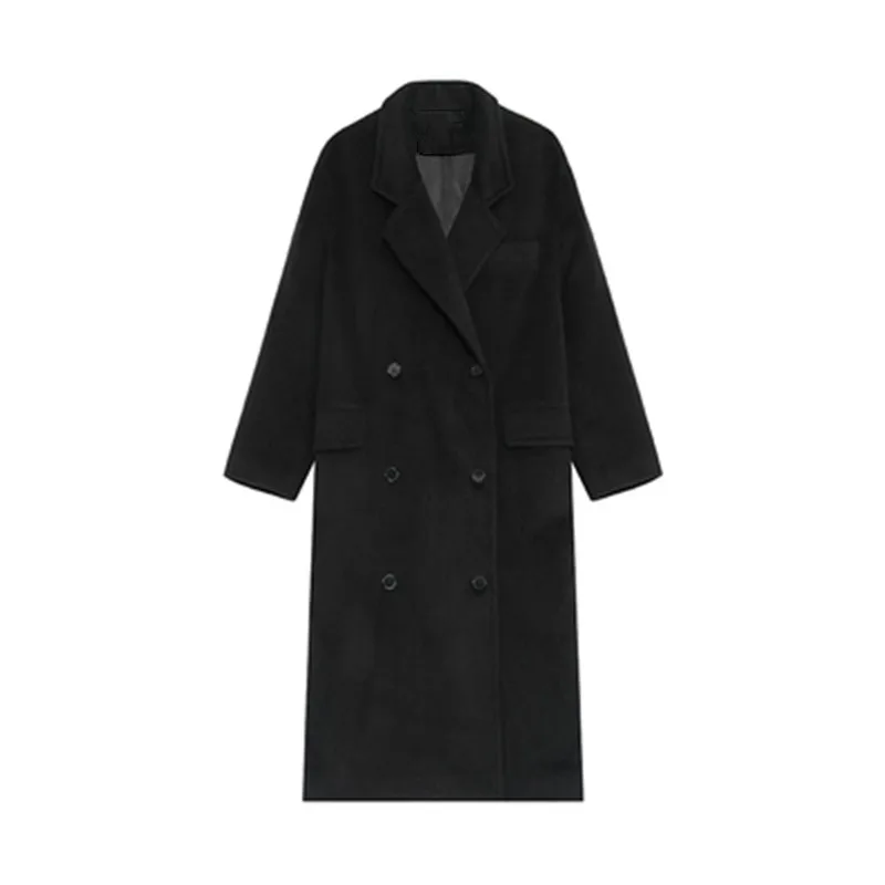 

Retro Loose Double-breasted Women Long Overcoats Winter Warm Full Sleeve Notched Collar Female Woolen Coats Female