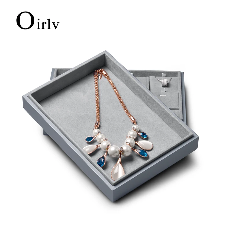 Oirlv New High-End Leather + Microfiber Light Gray Jewelry Storage Box Jewelry Necklace Pendant Bracelet Storage Display Box