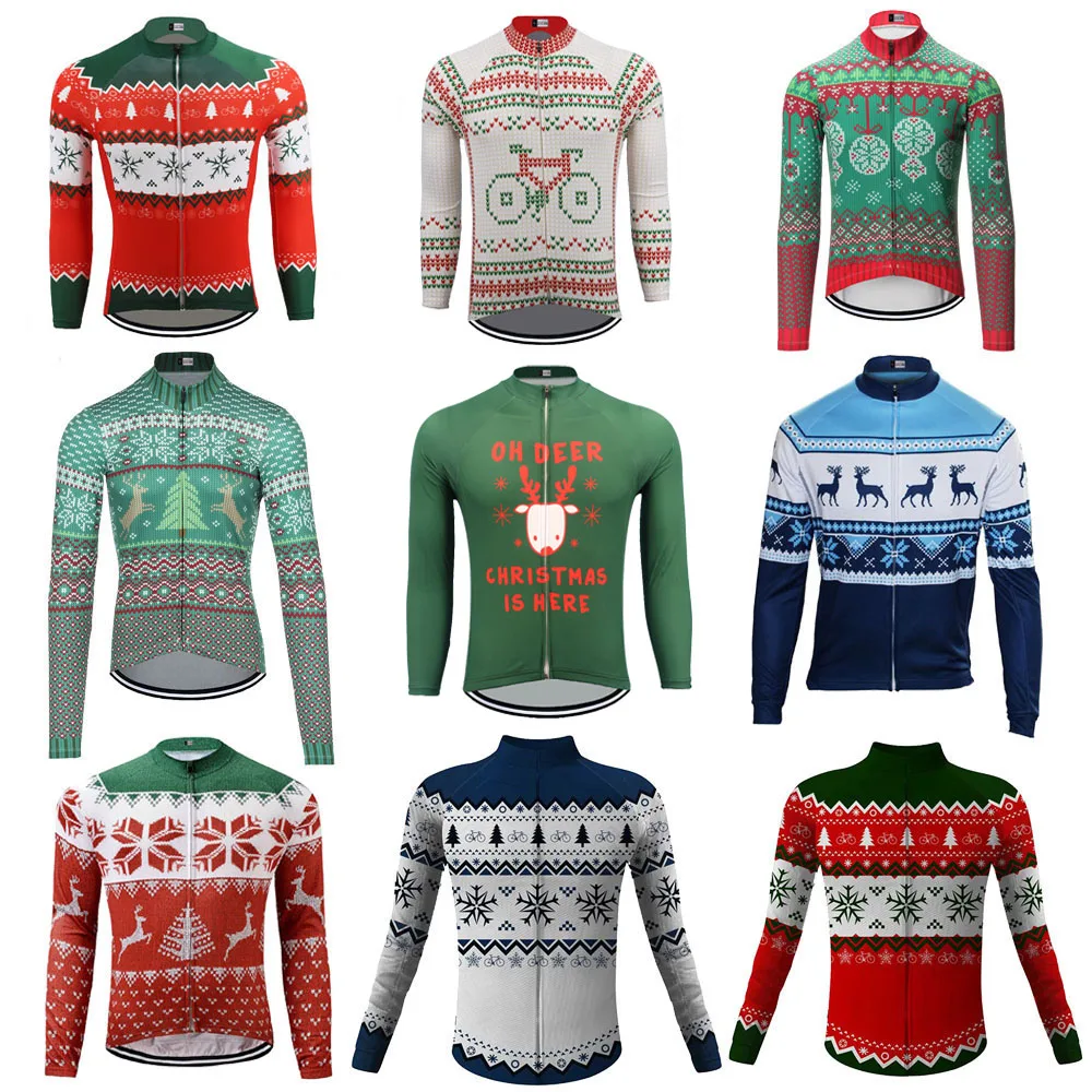 Рождественская велосипедная Джерси с длинными рукавами одежда для велоспорта