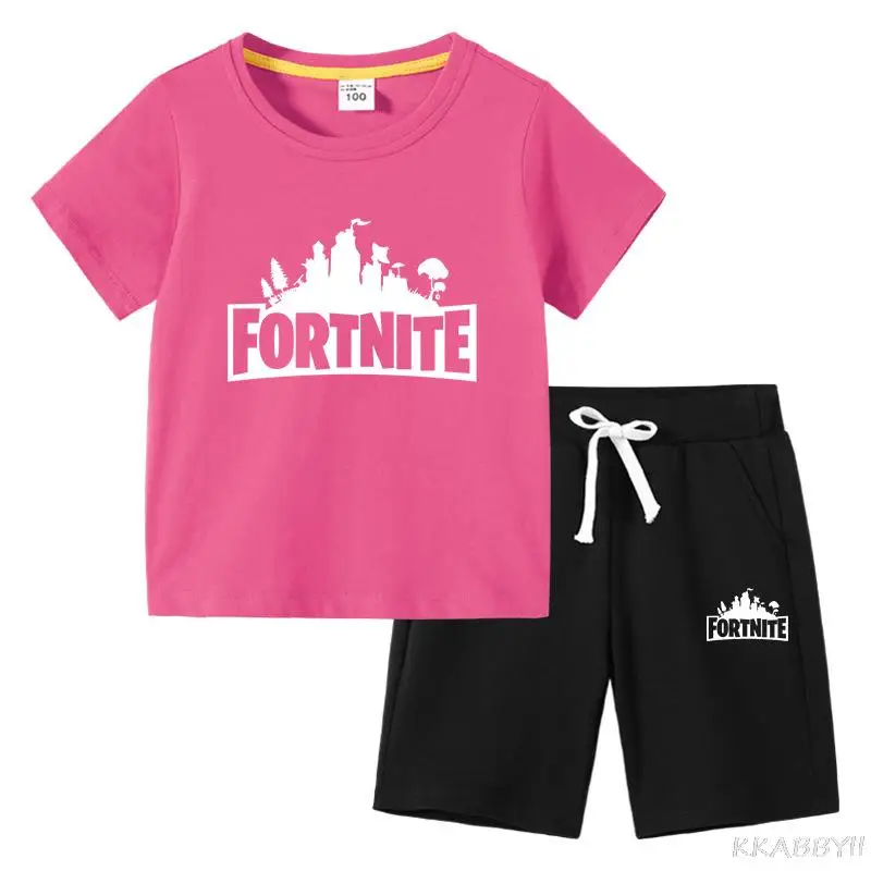Детские костюмы Fortnites комплект одежды для девочек детский летний мультяшный