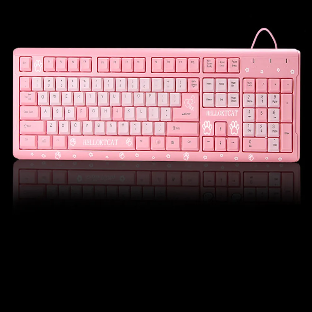 Розовая hello kitty HELLOKTCAT клавиатура USB Проводная Милая для девочек ультра-тонкая компьютерная USB клавиатура для настольных девочек