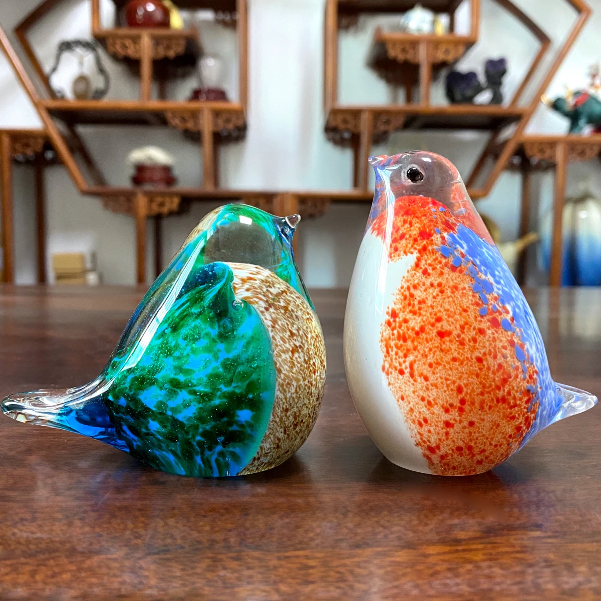 

Hand Blown Glass Birds Figurine Hand Made Crystal Animal Sculpture Ornament Fengshui Paperweight Table Decor Home Decoration
