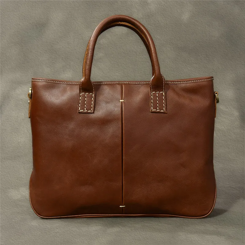 Handmade high-quality luxury first layer cowhide men's briefcase simple genuine leather laptop messenger bag women work handbag