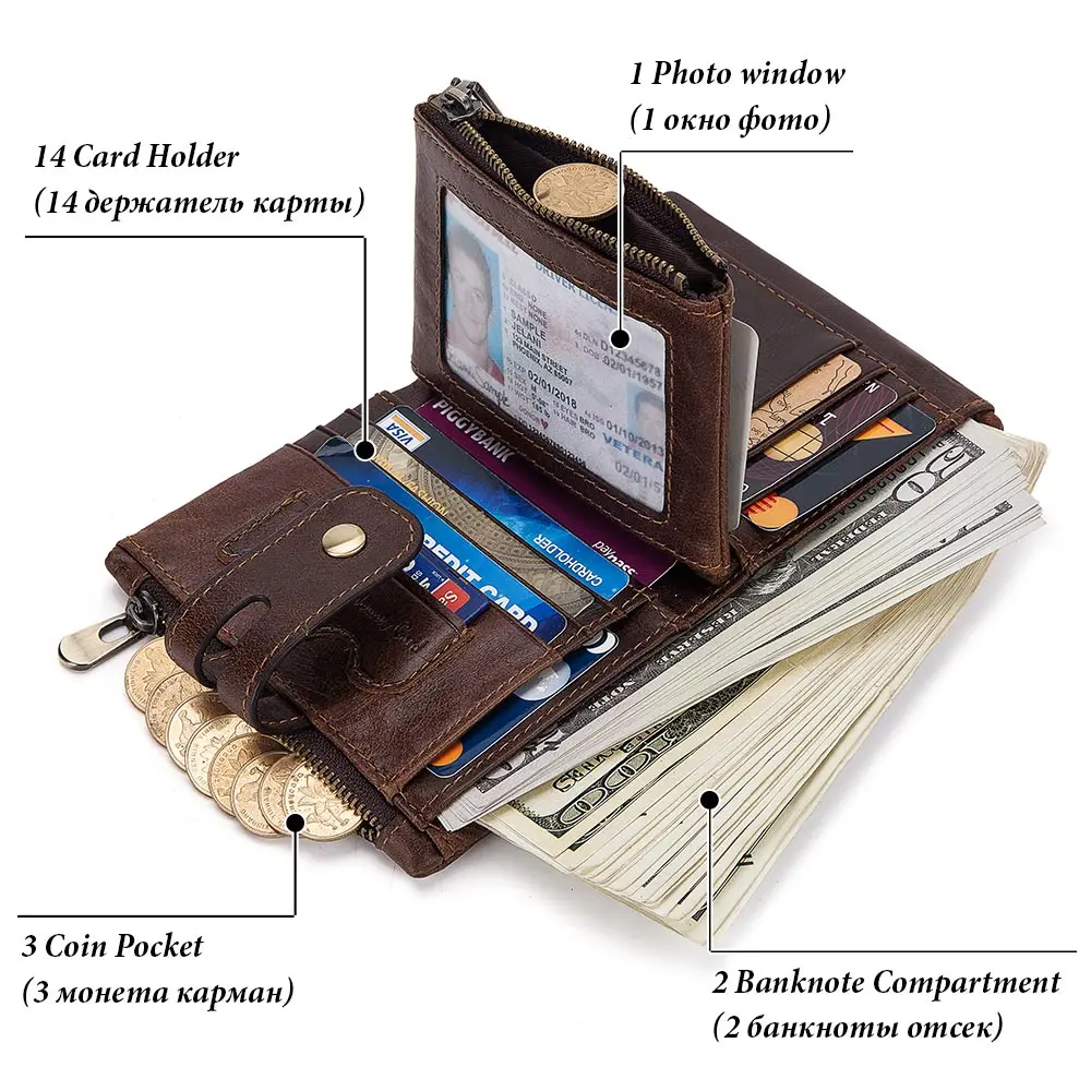 Кошелек мужской из воловьей кожи с RFID-защитой маленький бумажник для мелочи