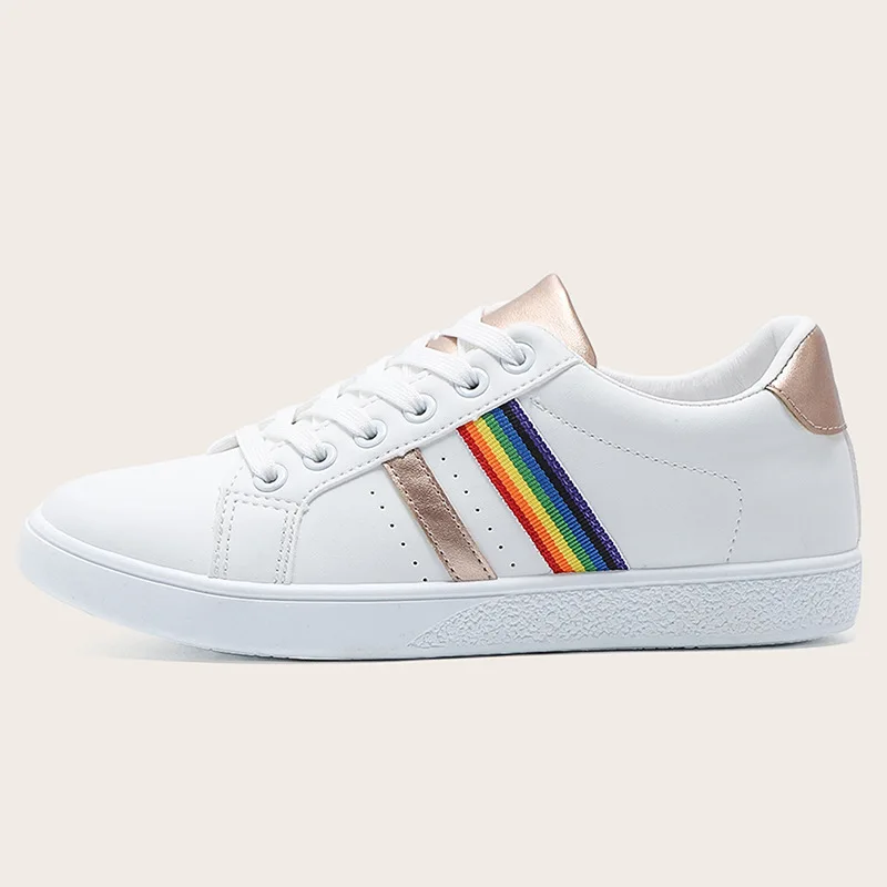 

Кроссовки женские с радужными заклепками, повседневные разноцветные, на шнуровке, для скейтборда, повседневная обувь для девушек, размеры ...