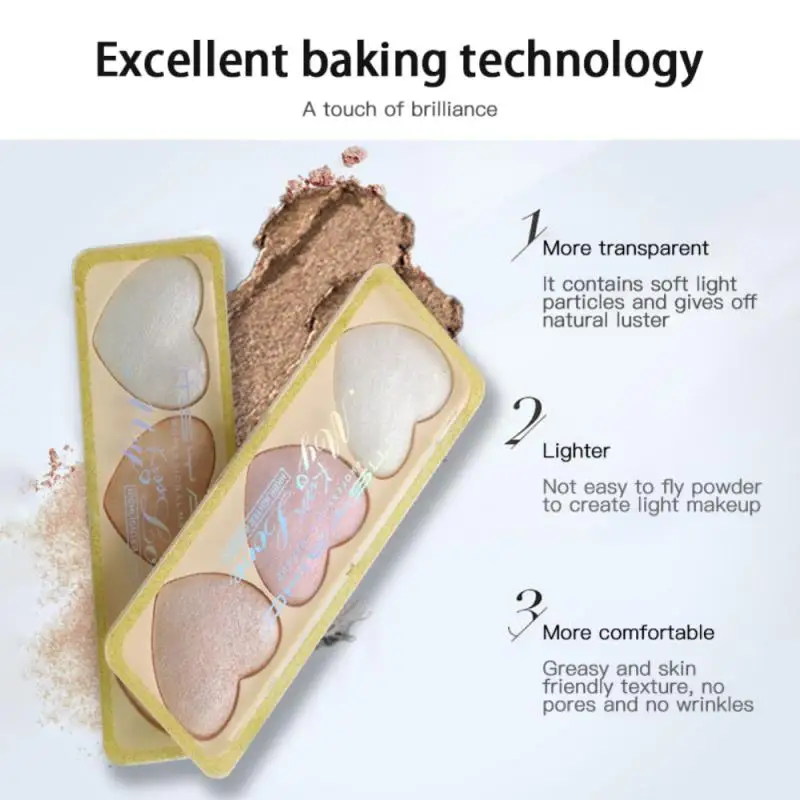 

1pc Three Color Baking Highlights Eye Shadow High Gloss Waterproof Long-lasting High Gloss Cosmetic Plate Makeup Cosmetics