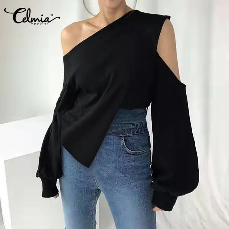 Модная Летняя женская блузка с длинным рукавом фонариком однотонная