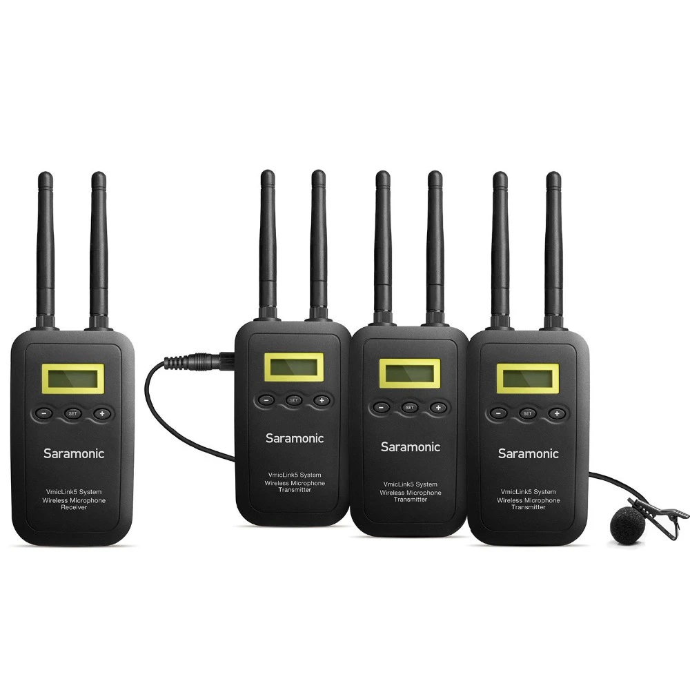 저렴한 오리지널 Saramonic 5.8GHz 무선 소형 마이크 시스템, VmicLink5 송신기 3 개 수신기 1 개 캐논 니콘 DSLR 카메라용