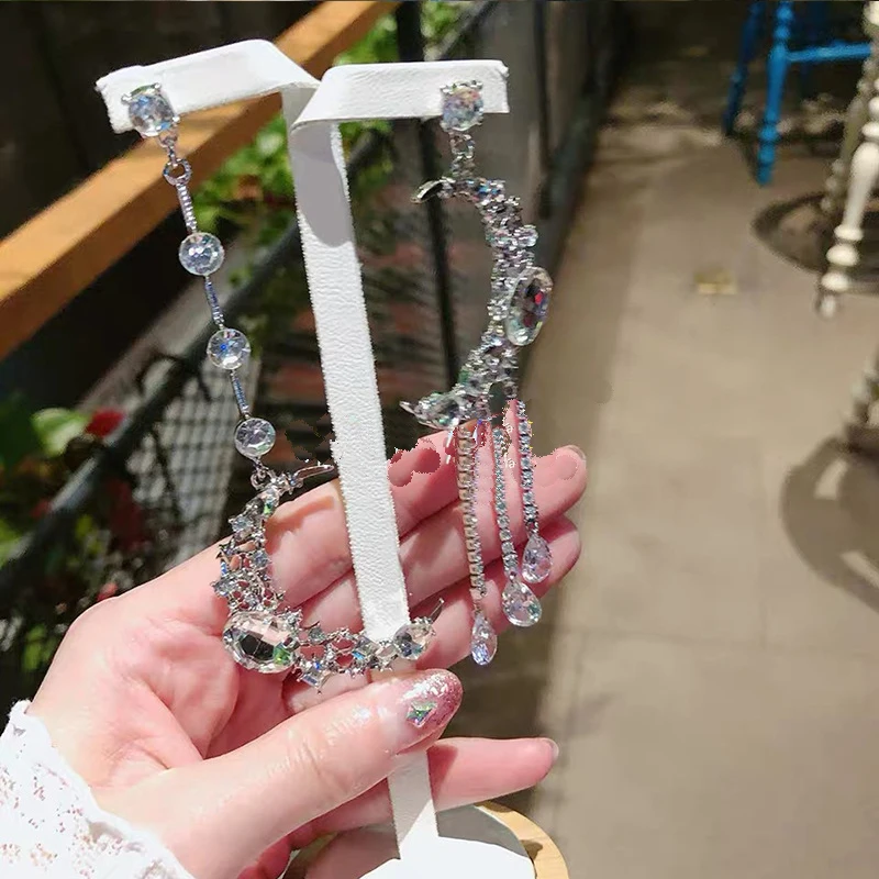 MWsonya новые корейские Сияющие кристаллы Луна асимметричные серьги с подвеской