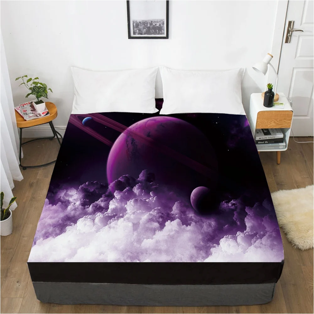 

Простыни 3D HD на резинке для кровати, простыня на резинке 160x20, 0/200x200, наматрасник, постельное белье, постельное белье фиолетовая планета