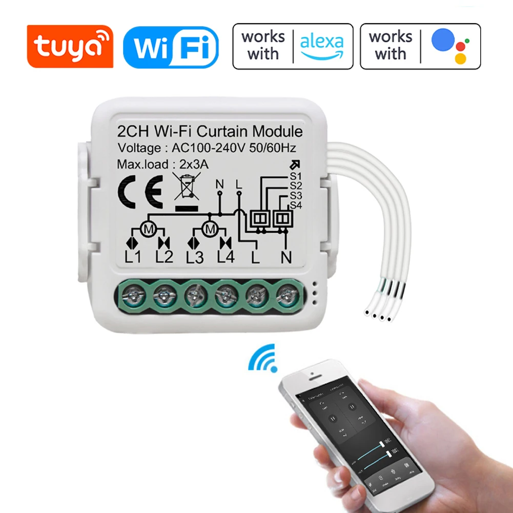 

Модуль переключателя для штор Tuya, Wi-Fi двухсторонний модуль для занавесок с таймером, голосовым управлением и управлением через приложение, ...