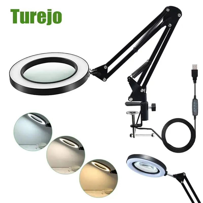 

Увеличительное стекло с 8 подсветками, 64 светодиодный, USB 3 цвета, увеличительное стекло светодиодный паяльника, ремонта, настольная лампа, и...