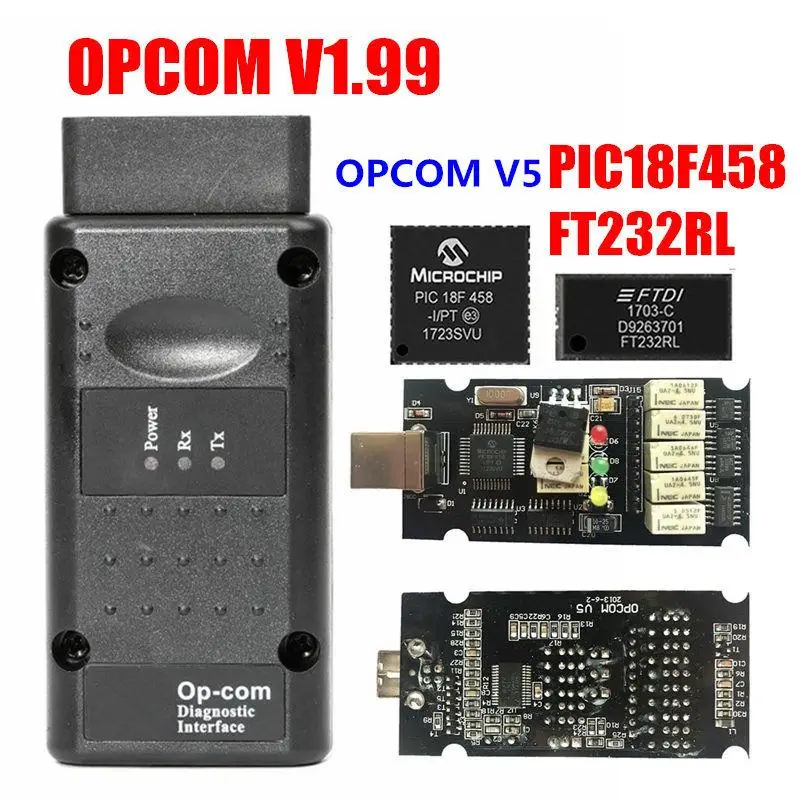 

OPCOM V1.99 For Opel OP COM V1.99 flash firmware update OPCOM V1.99 PIC18F458 FIDI for CAN BUS OBD OBD2 Scanner Tool