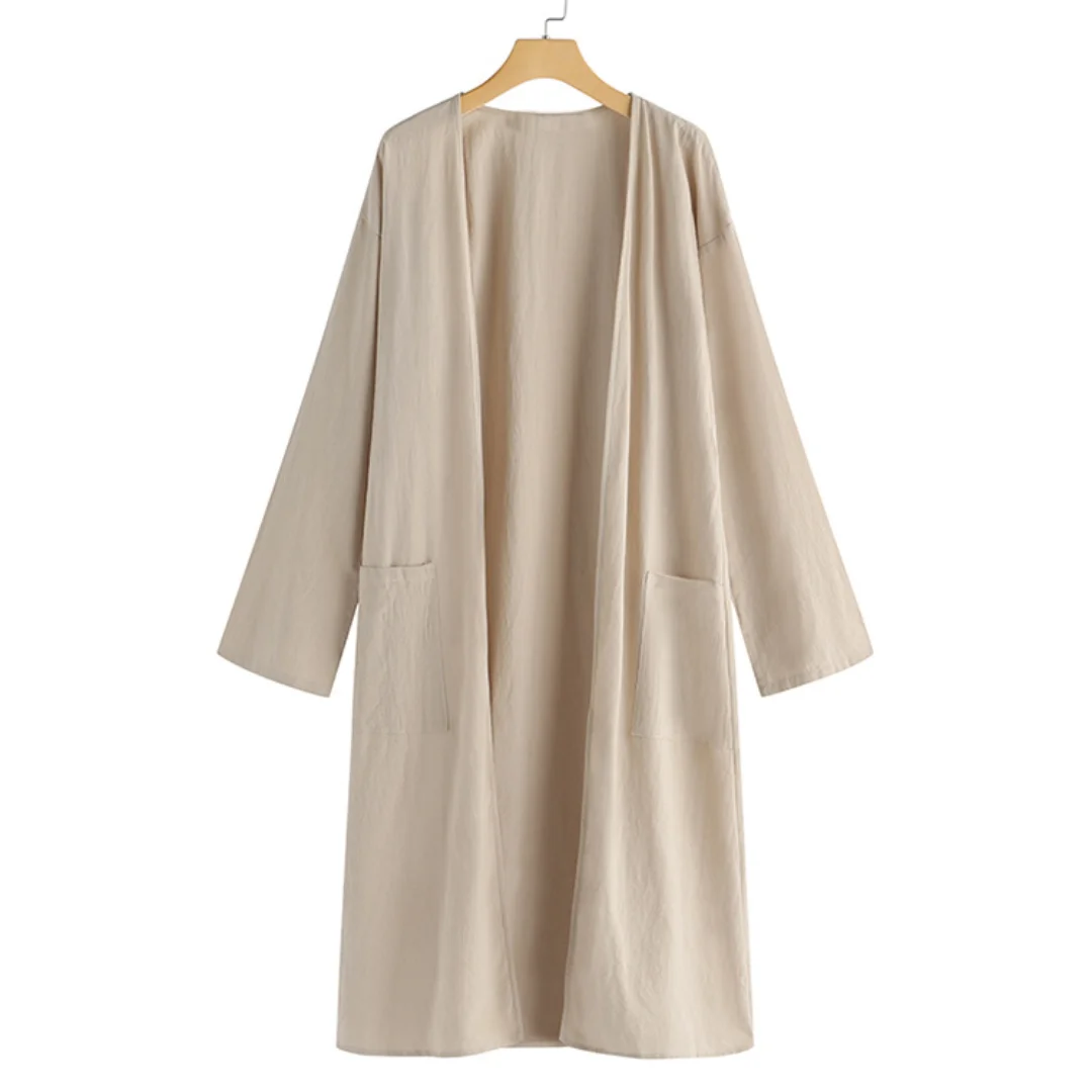 

Germinate Long Ponchos Trench Coat Women Cotton Linen Fashion Casual Vintage Khaki Tunics Cardigan Windbreaker Female S-5XL