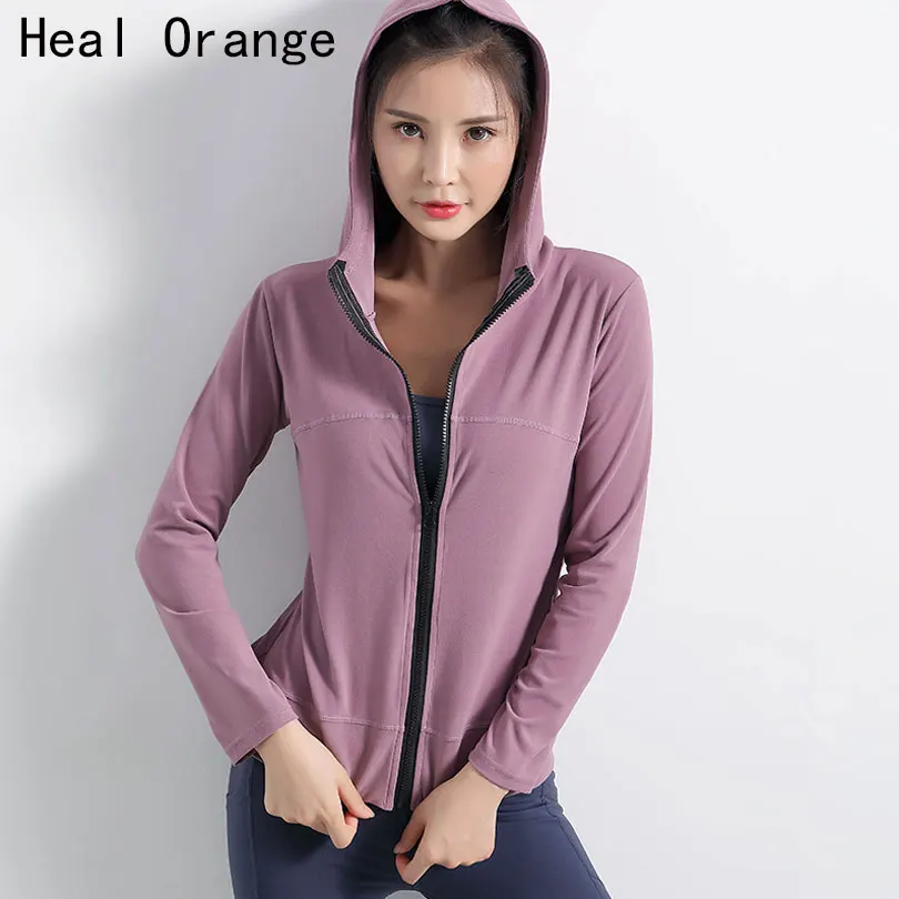 HEAL ORANGE женские спортивные куртки на молнии с капюшоном, пальто для бега, быстросохнущая Спортивная толстовка с длинными рукавами, верхняя одежда для фитнеса, верхняя одежда, Chaquetas