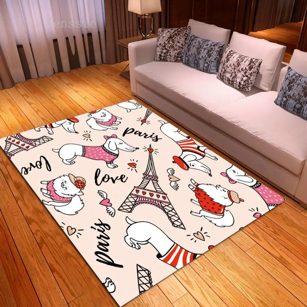 

Cute Cartoon Dachshund Bear Tower Rugs Area Rugs Carpet Floor Kids Bedroom Doormat Non-slip Mat Living Room 8 Sizes