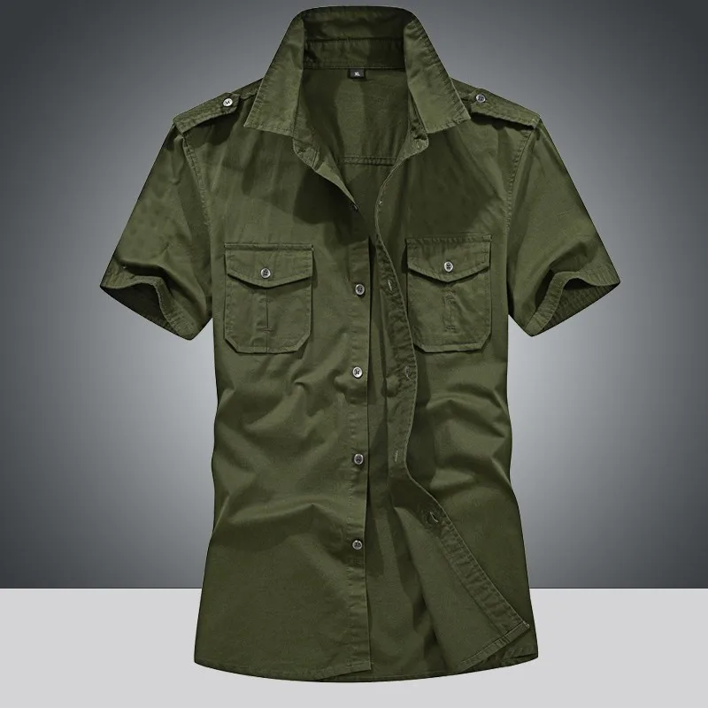 A05 Army Green 6XL, военная Летняя мужская рубашка карго, короткий рукав, хлопок, армейская рубашка, мужские повседневные рубашки, тактическая Мужская рубашка, Chemise Homme Plus - Цвет: A05 Army Green