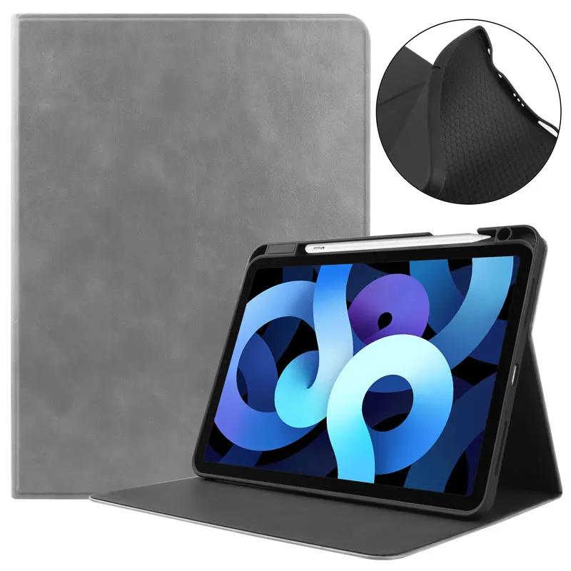 

PU Leather Case for iPad Air4 10.9inch 10.2" iPad Pro 11inch Heat Release Protection Cover Foldable Stand Holder with Pen Slot