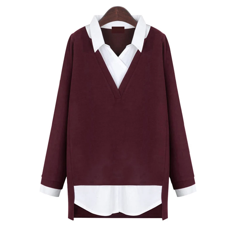 LANMREM 2020 High Quality summer Female Long Sleeve Turn-down Collar Patchwork Fake Two Pieces Woman Fashion Shirt Tops SA927 |
