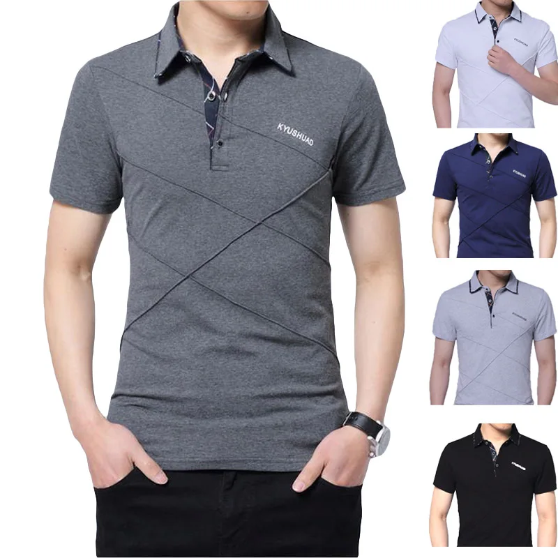 Мужская хлопковая рубашка поло с отложным воротником брендовая полосатая