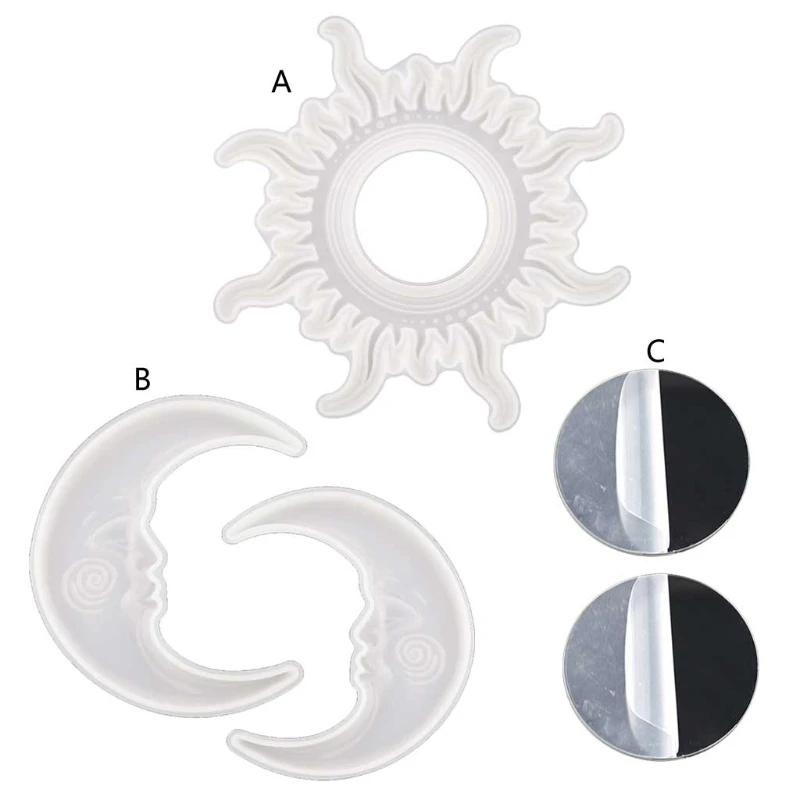 

T8DE Sun Moon Mirror Epoxy Resin Mold Wall Decoration Mirrors Casting Silicone Mould