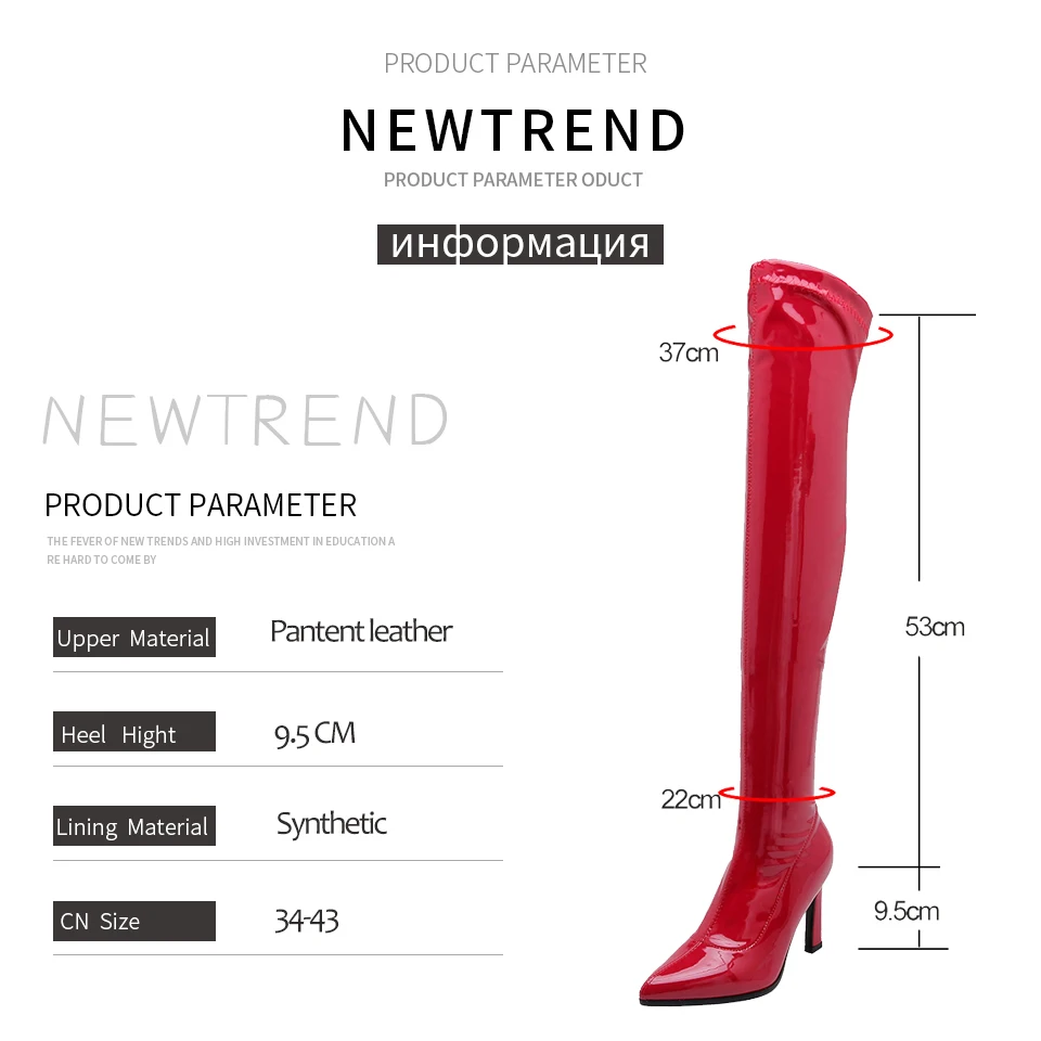 

ENMAYER 2019 Women Boots Slip-On PU Elegant Thigh High Boots Stretch Fabric Over The Knee Boots Thin Heels women shoes 34-43