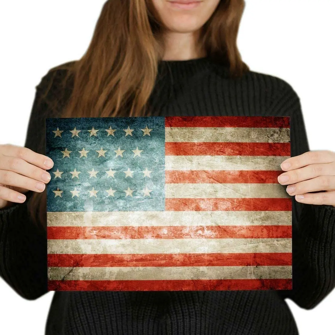 

Distressed USA Flag America American Metal Plaque Indoor & Outdoor Home Bar Coffee Kitchen Wall Decor