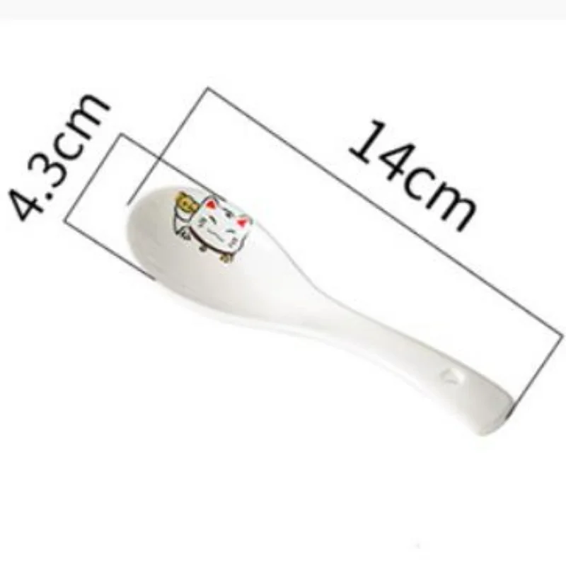

Ceramic Soup Spoon Japanese White Lucky Cat Bone China Dinnerware Restaurant Household Kitchen Supplies Tableware Kitchen