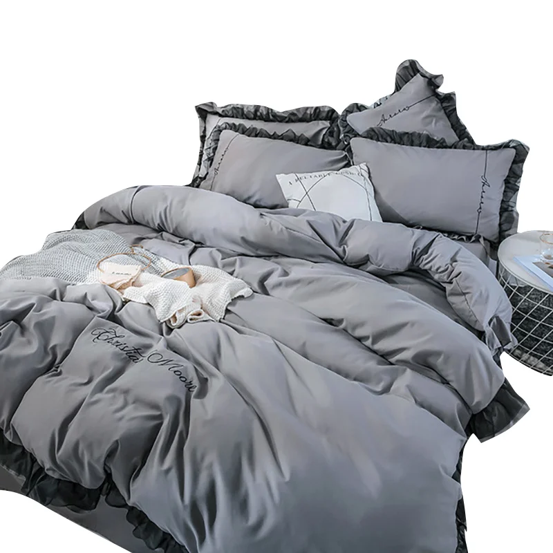 Комплект постельного белья из 100% хлопка с кружевной отделкой 3/4 предметов King Queen