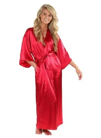 Халат размера плюс S-XXXL из вискозы, женское кимоно, атласный длинный халат, сексуальное женское белье, Классическая ночная рубашка, пижама с поясом - Цвет: red