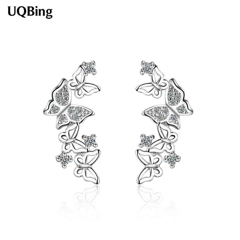 Серебряные серьги-гвоздики в форме бабочки с цветными кристаллами, подарки для друзей, оптовая продажа ювелирных изделий