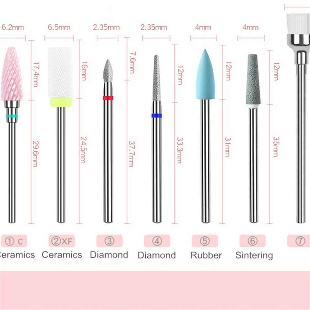 Электрическое сверло для ногтей набор из 7 керамических фрез карбида вольфрама